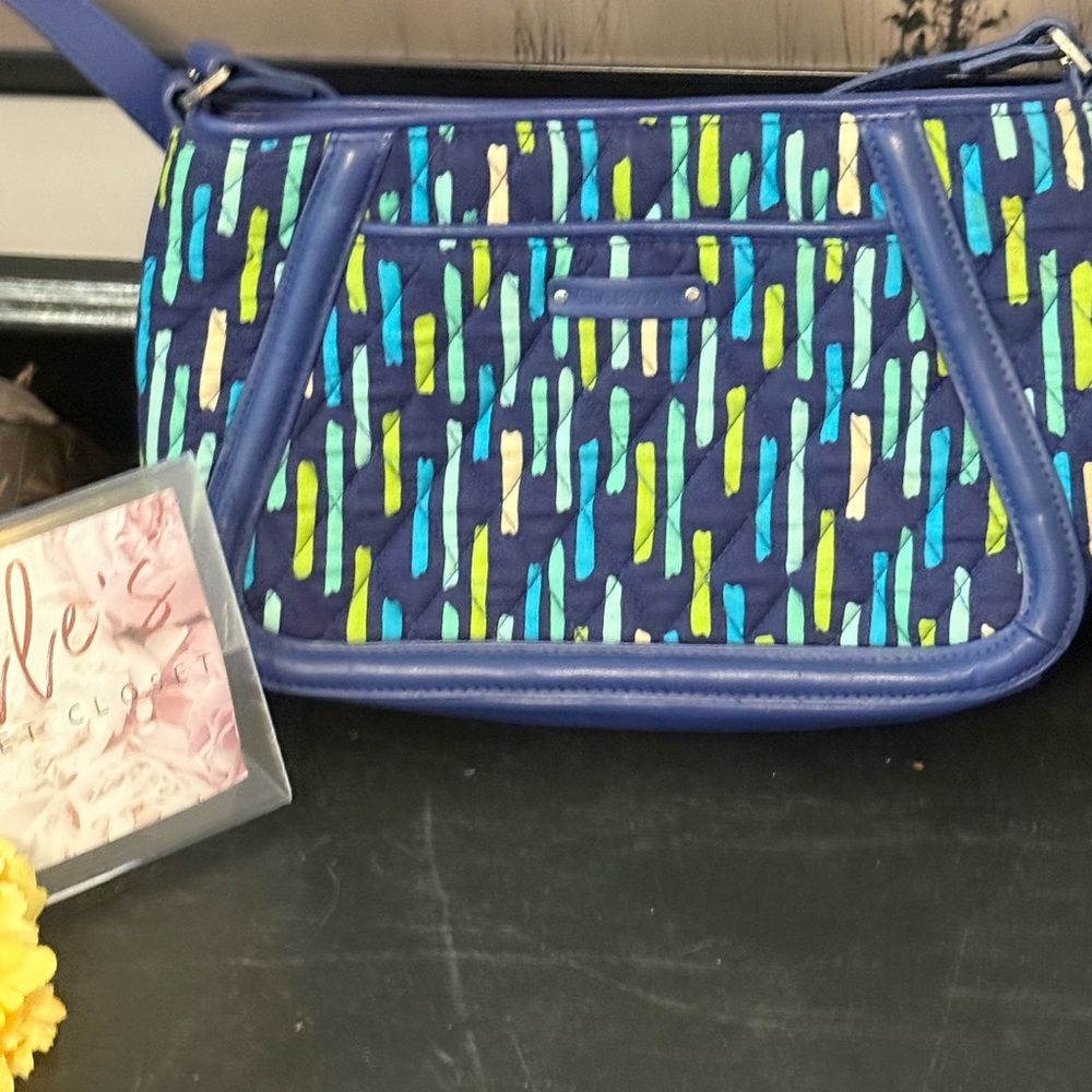 Vera Bradley Navy Quilted Crossbody with Teal & Lime Pattern